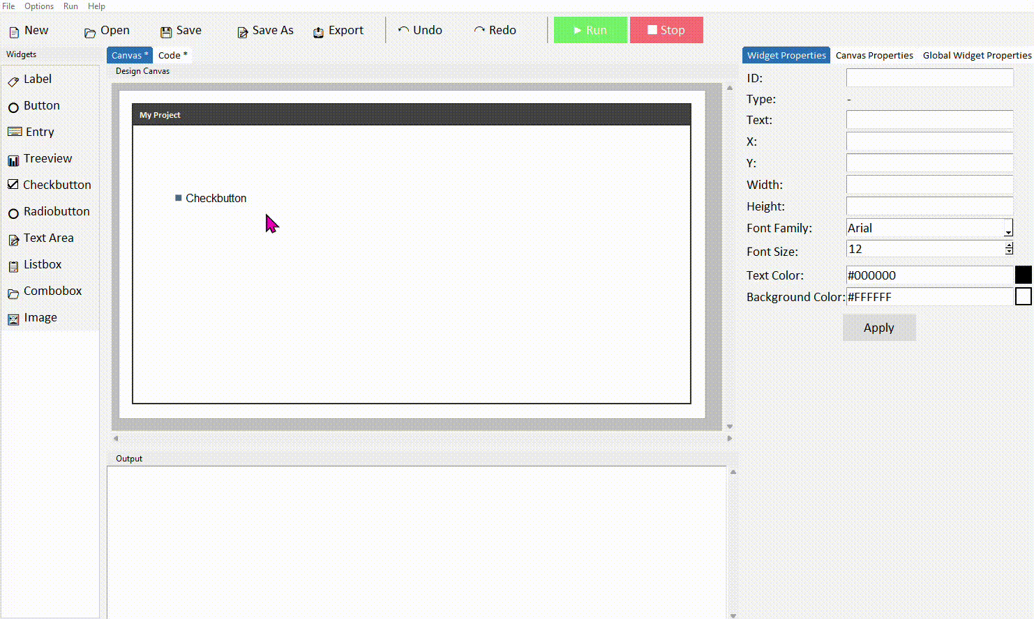 Setting checkbutton text and ID in properties panel