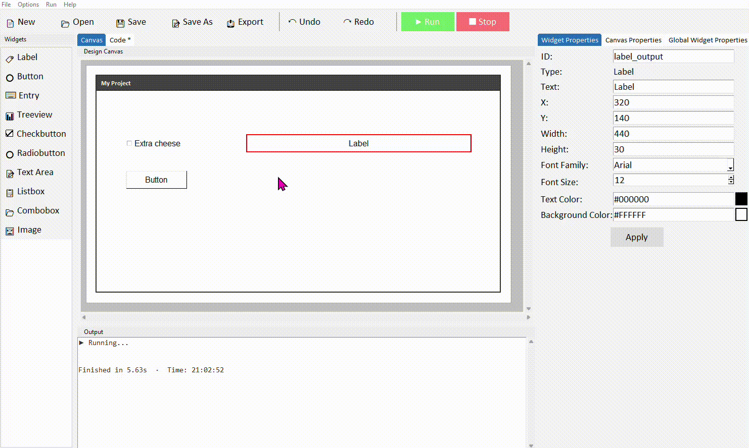 Running the app, toggling the checkbutton, label updates