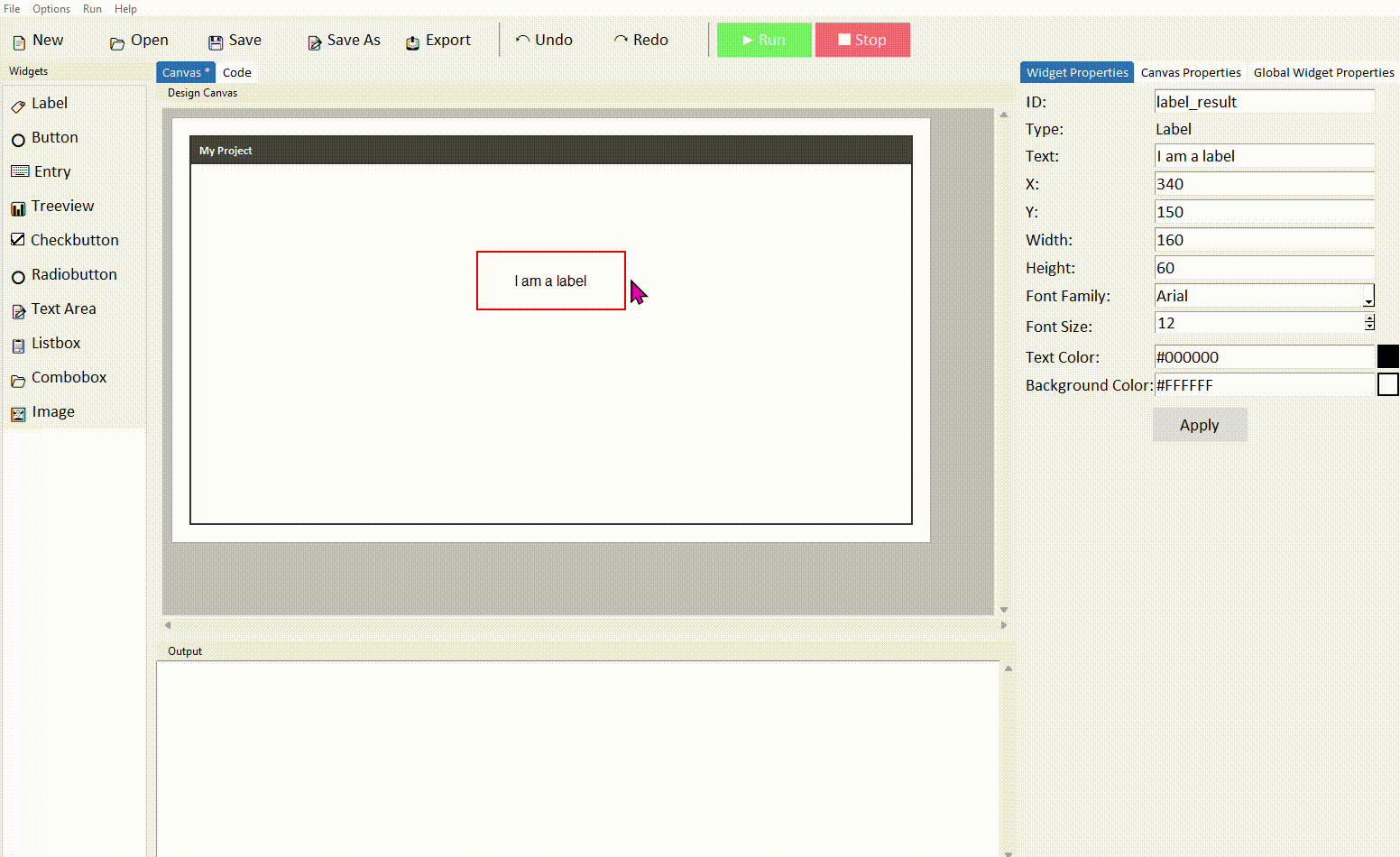 Adding a label and button to the canvas