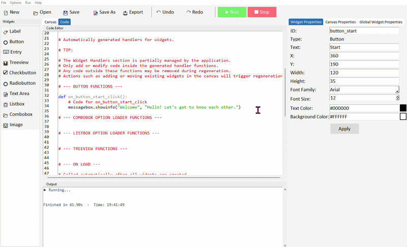 Welcome message appears, then name dialog appears after OK is clicked