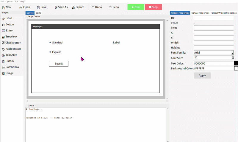 Running the app, selecting a radiobutton, label updates