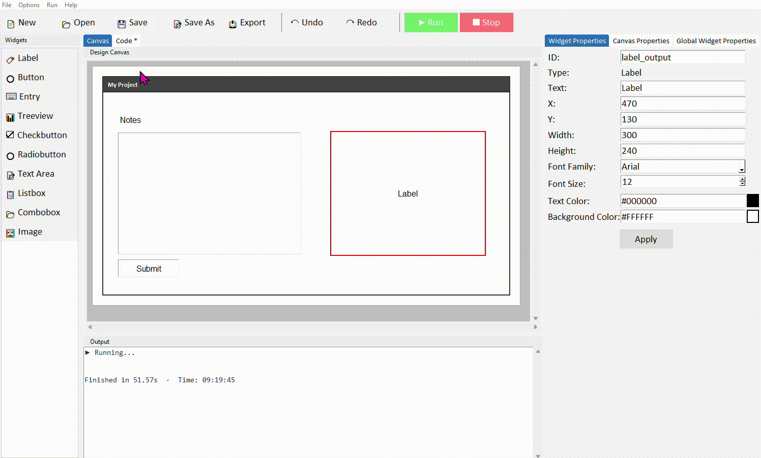 Typing in the text area, clicking button, label updates