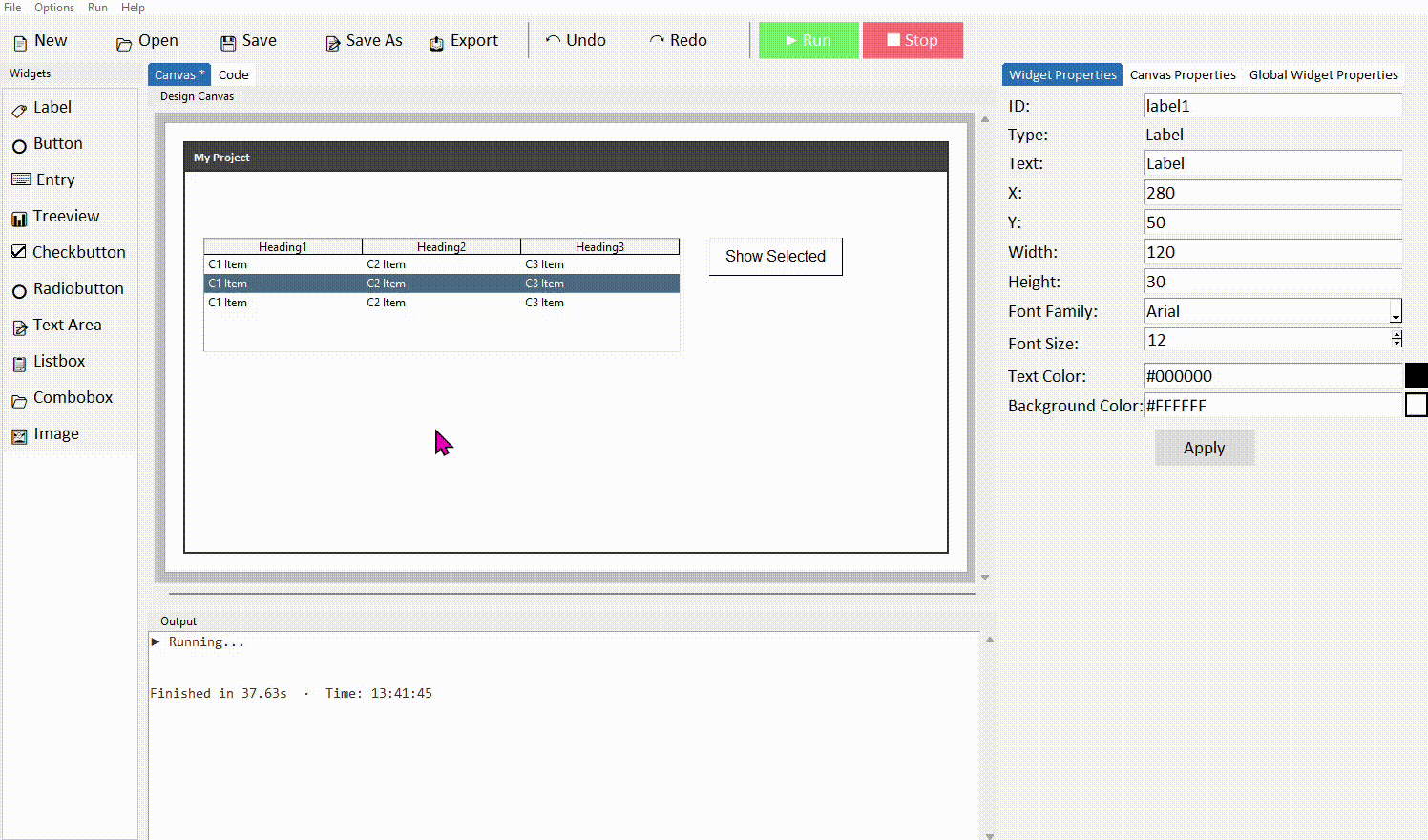 Adding a button and label alongside the treeview