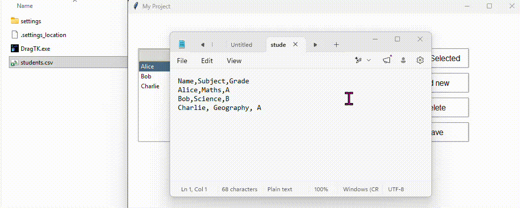 Clicking Save, confirmation messagebox appears, file updated